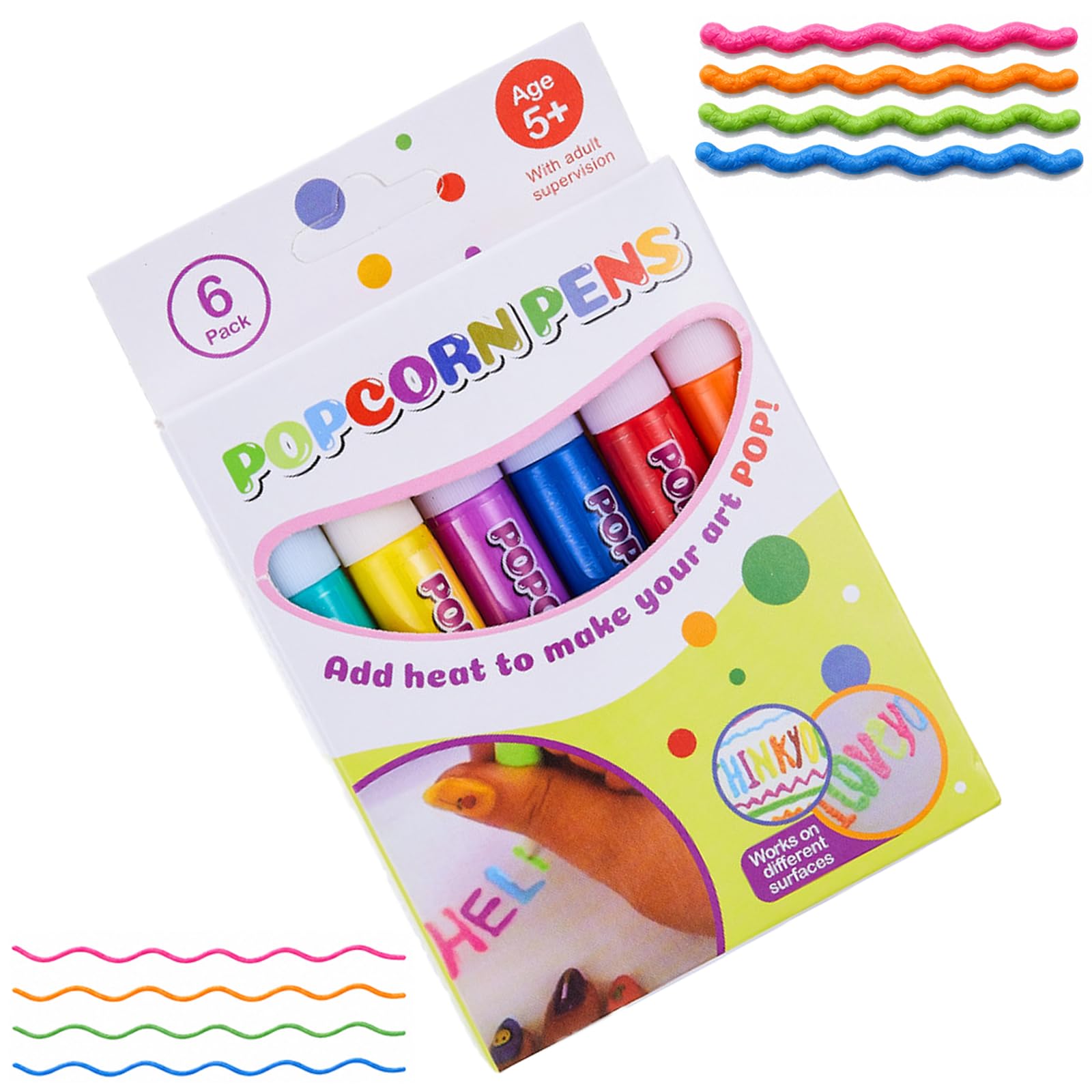 Jeeeun Popcorn Pens, 6 Colors, 3D Puffy Art Pens for Kids Ages 7-14 (1set)