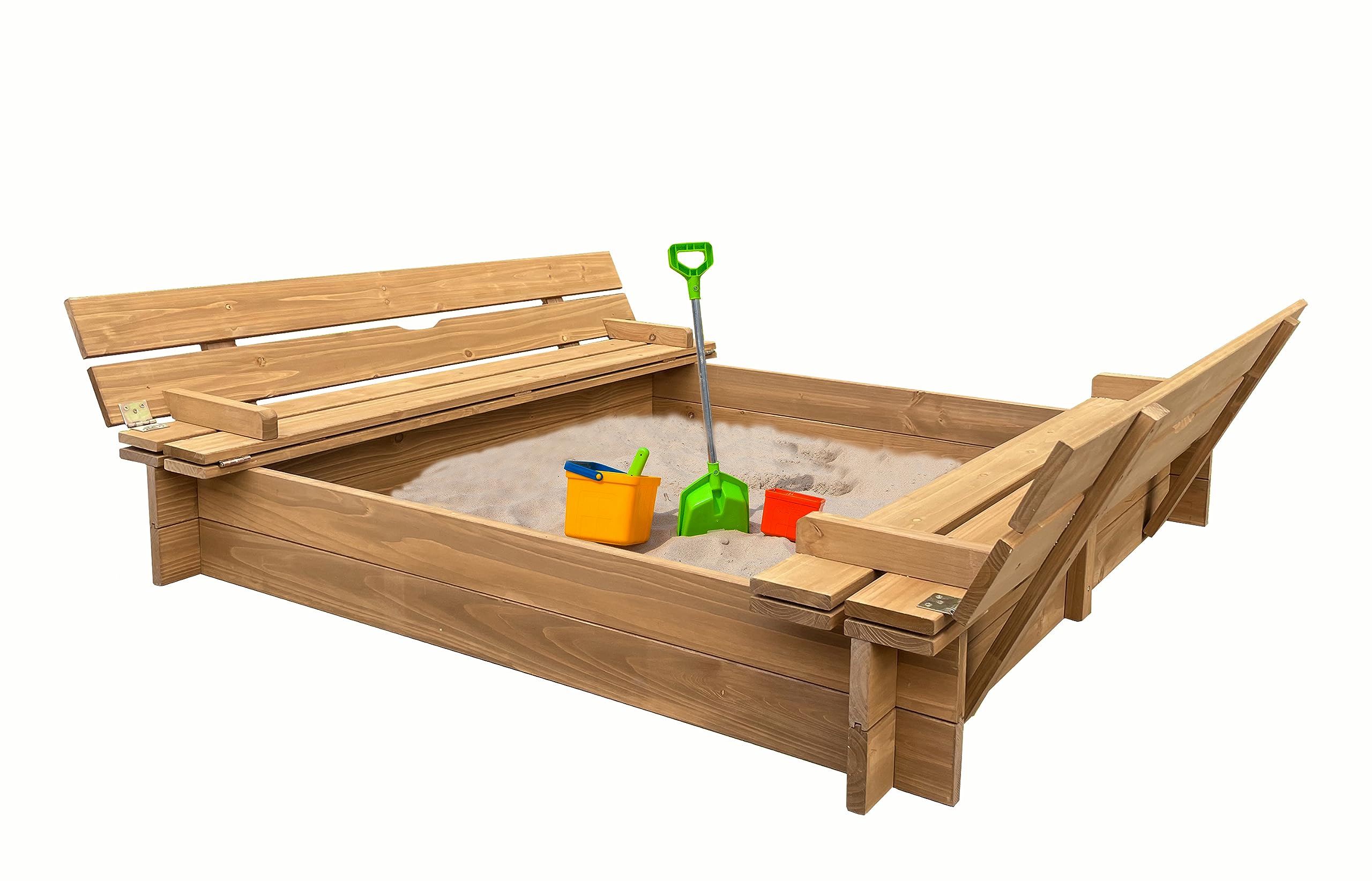 BTExpert Kids Large Wooden Sandbox 47x47 Outdoor Play Sandpit for Backyard Foldable Bench Seats Sand Protection Liner