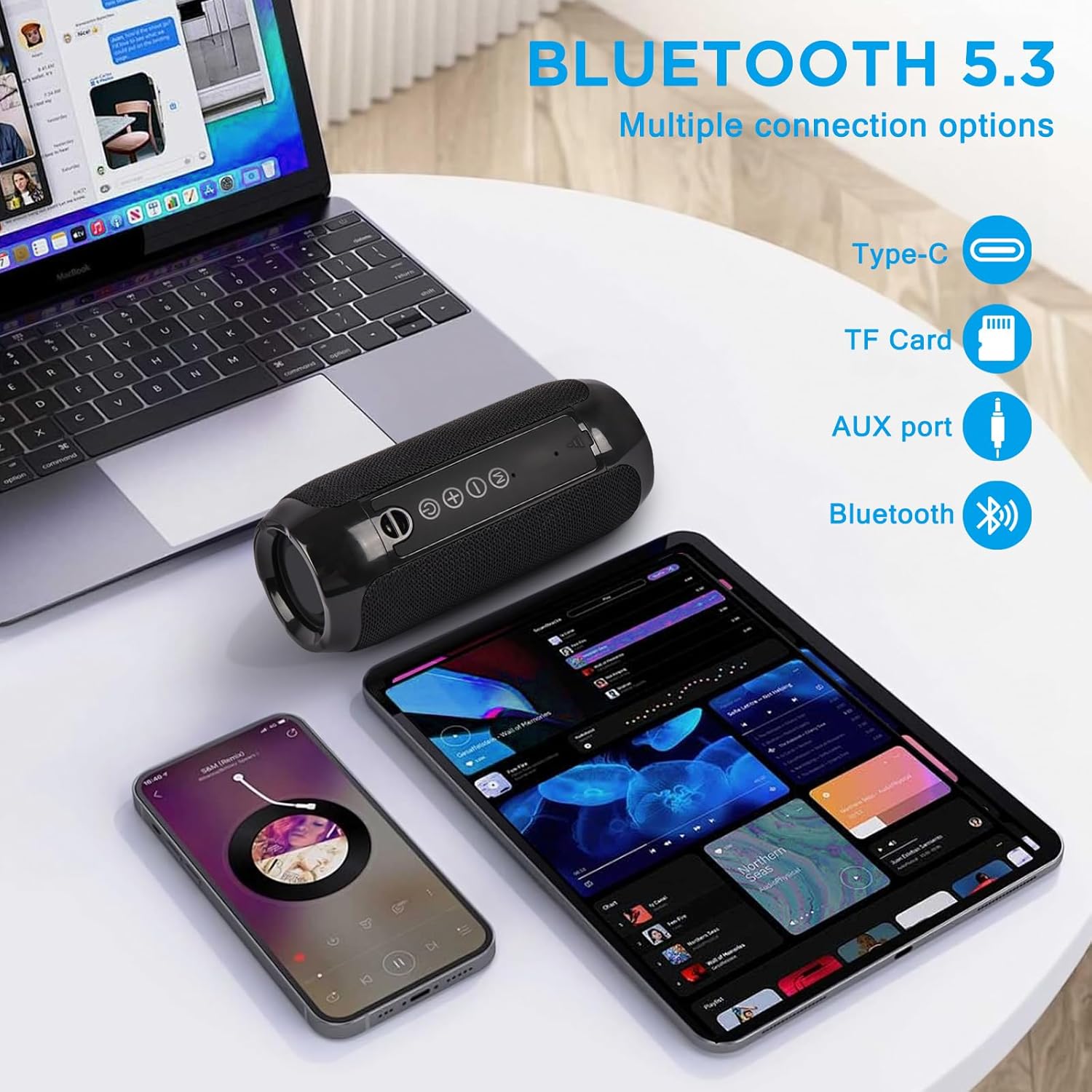 Bluetooth Speaker Wireless Portable Speaker, Mini Speaker Powerful Crystal Clear Sound Ipx4 Waterproof Bluetooth 5.0 TWS Paring Aux & Tf-Card Input for Home Party Beach Outdoor - Image 5