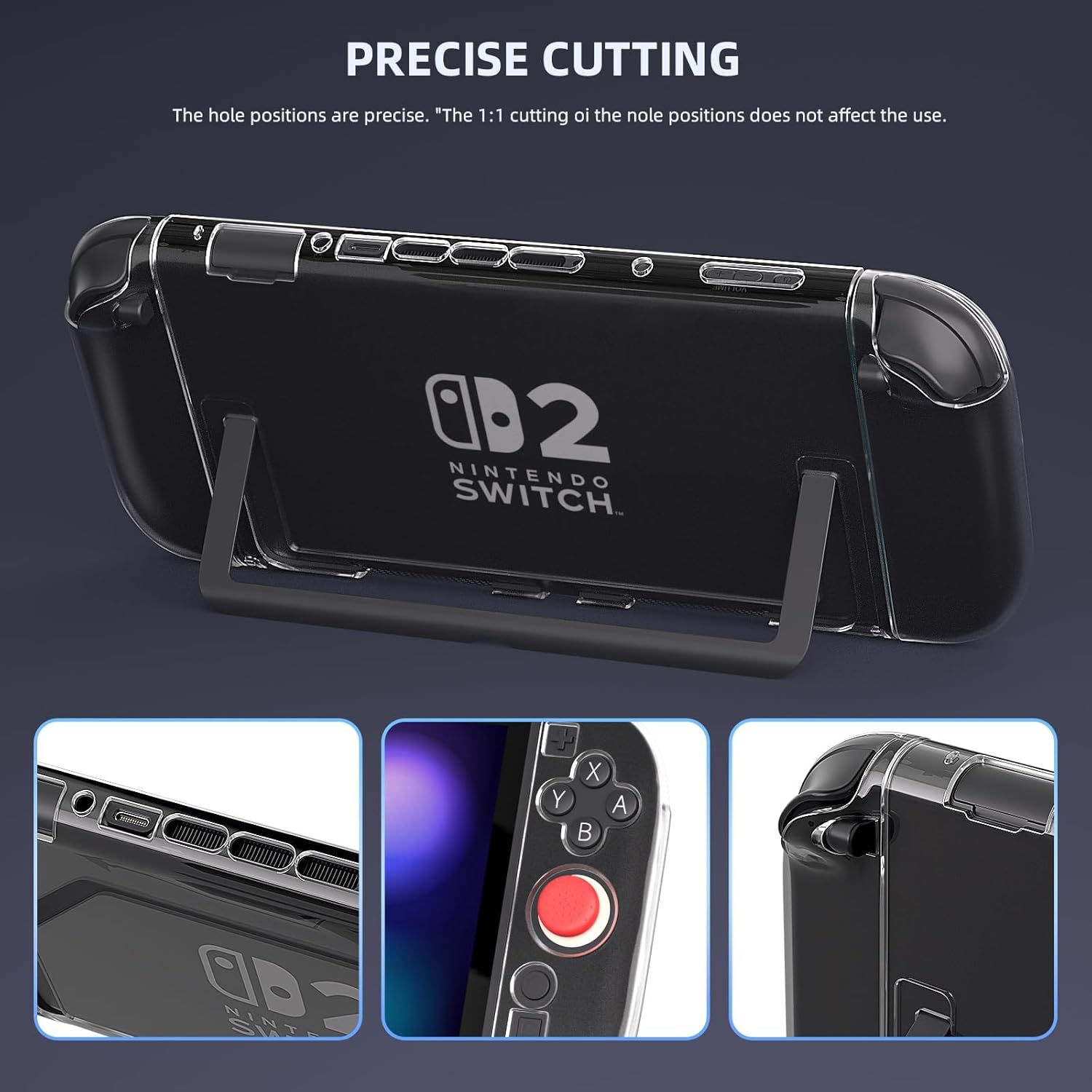 Switch 2 Dockable Case with Screen Protector - Clear Hard Shell Cover with Joy-Con Grip TPU, Thumb Caps - Protective Accessories Kit for Nintendo Switch 2 Console & Dock - Image 6