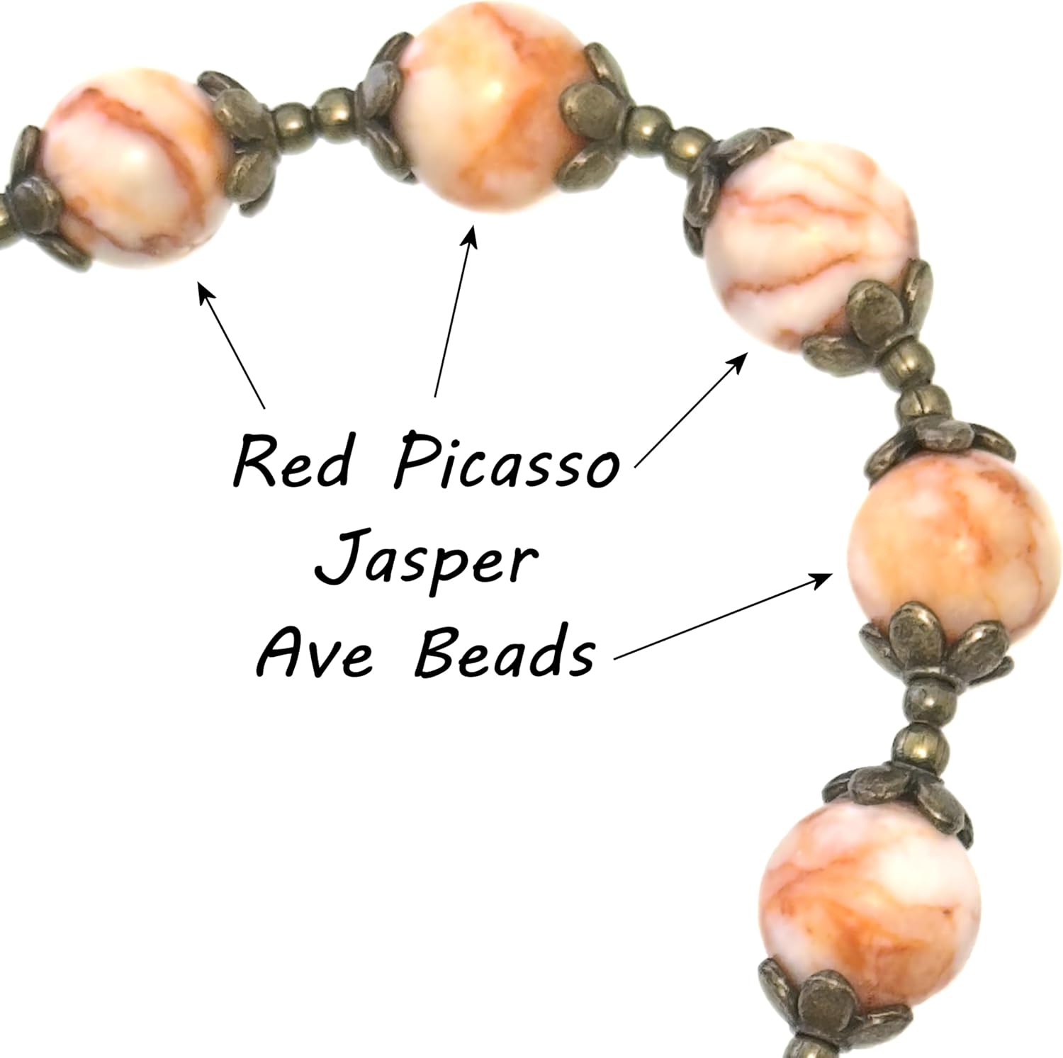 Catholic Rosary Stretch Bracelet | Single Decade Rosary | Rosary Beads | Women Girls | Handmade | Customizable | Red Picasso Jasper | Antique Bronze Finish | St Benedict | 108-RB