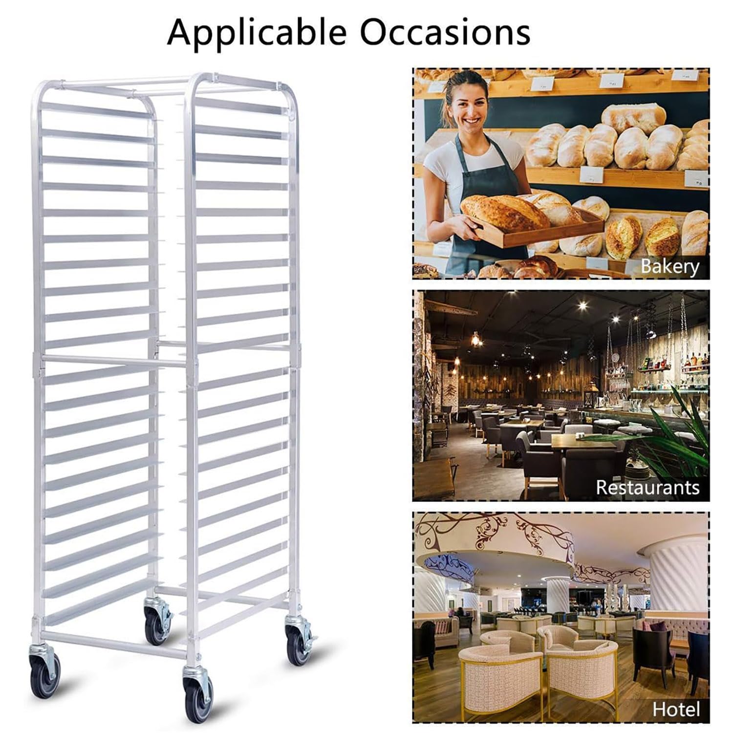 Scaffale mobile in alluminio a 20 ripiani con 4 ruote, perfetto per panetteria, cucine domestiche e commerciali, ideale per ristoranti, pizzerie e catering