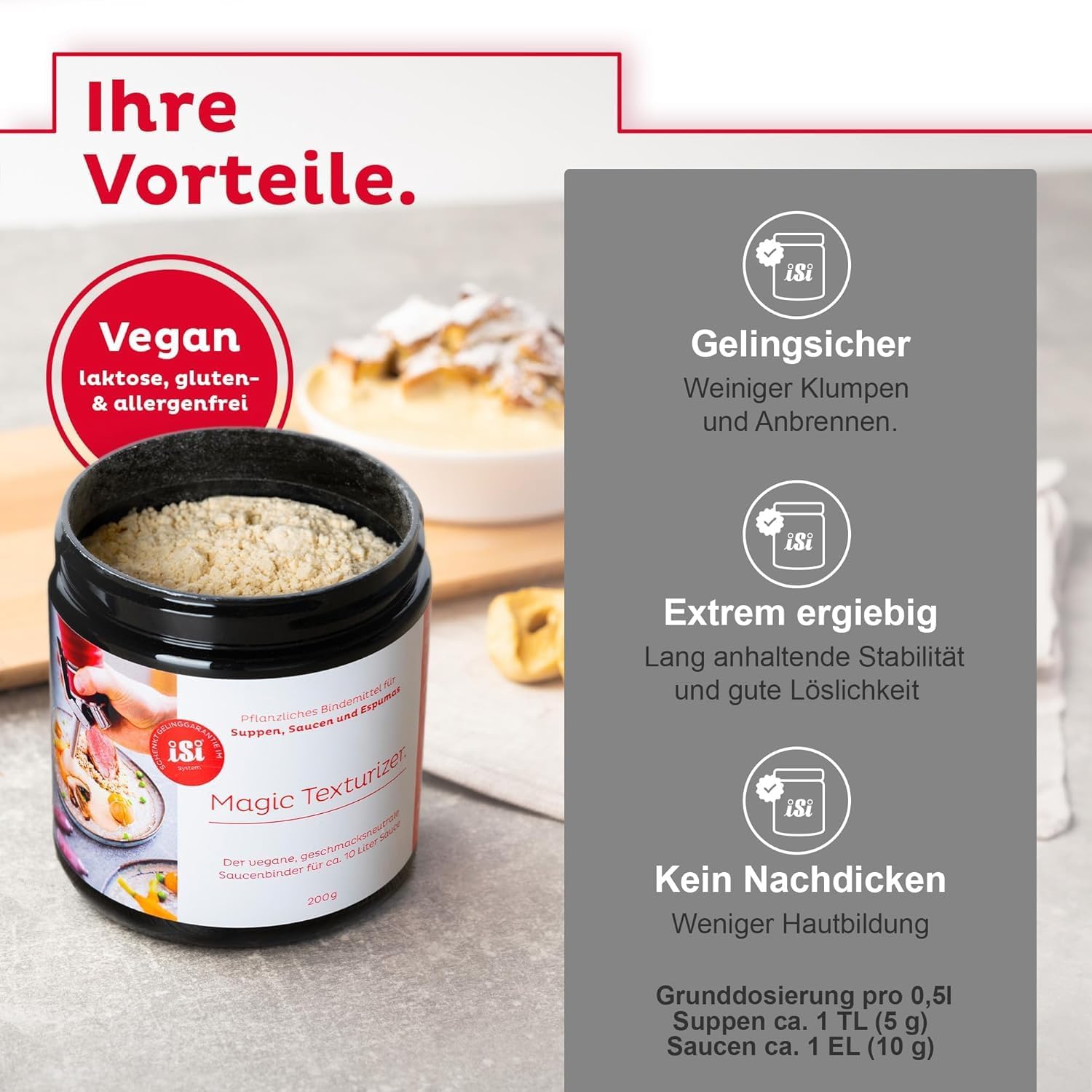 iSi - 3x Magic Texturizer Saucenbinder [200g] - leicht lösliches Bindemittel für ca. 10 Liter Suppen & Saucen - Verdickungsmittel vegan, geschmacksneutral & ohne Zusatzstoffe - Made in Austria