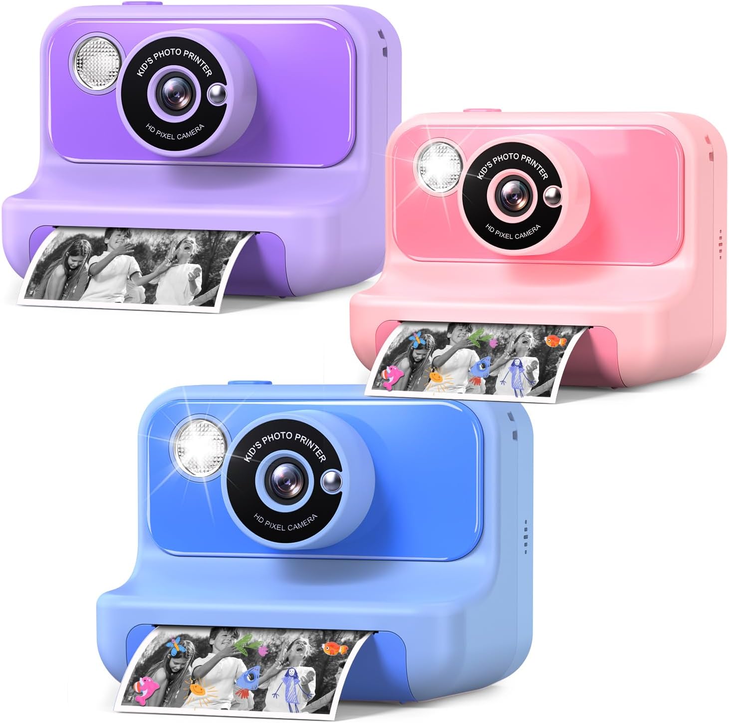 Kids Camera Instant Print, Kids Digital Video Cameras with 3 Rolls of Printer Paper for Toddler, Birthday Gifts Toy for 3 4 5 6 7 8 9 10 Year Old Girls Boys, Purple & Pink & Blue