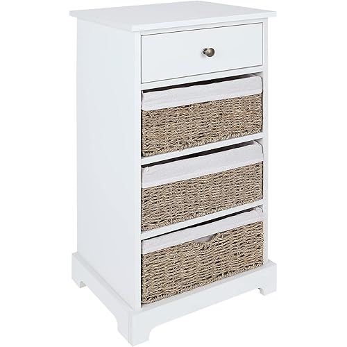 Babion White Wicker Basket Storage Tower, Farmhouse Storage