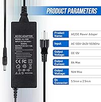 Vista 3 de TOBWOLF 3 Prong DC 12V 8A Power Supply Adapter, 96W AC 100V-240V to DC 12V 8A Transformer, 12V-8A Switching Adapter AC/DC Converter, AC/DC