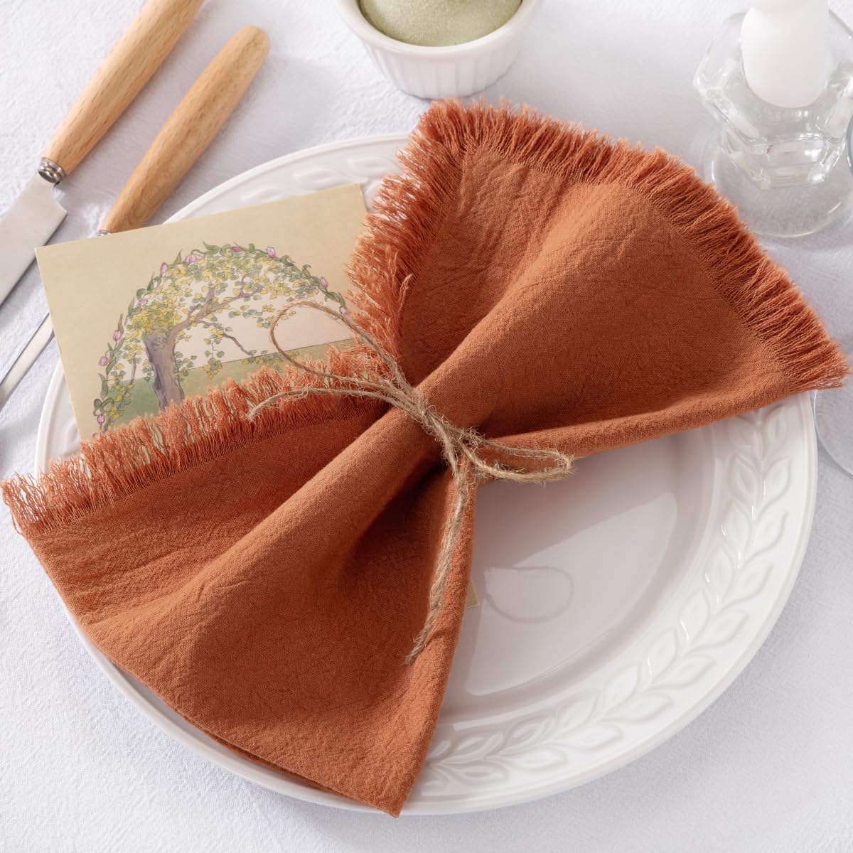 DeZerlor Terracotta Fall Cotton Linen Washable Cloth Napkins Set of 6