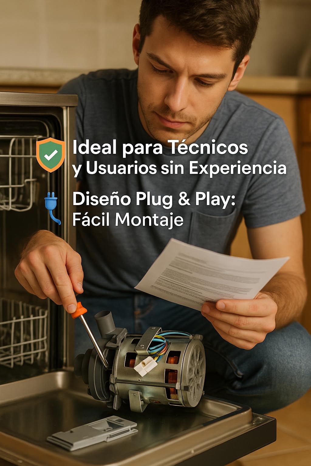 RO Linea Blanca ® Bomba Lavado Lavavajillas Industrial 220V 50Hz 590W 10uF Entrada 38mm Salida 38mm Rotacion Derecha Recambio Profesional Compatible Con Fagor Elframo Komel Azkoyen Futurmat Emmepi