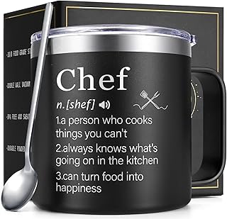 Lifecapido Chef Gifts, CHEF Definition 14oz Insulated Coffee Mug with Spoon, Cook Baking Culinary Cooking Lover Birthday Christmas Gifts for Chef Cooking Lovers