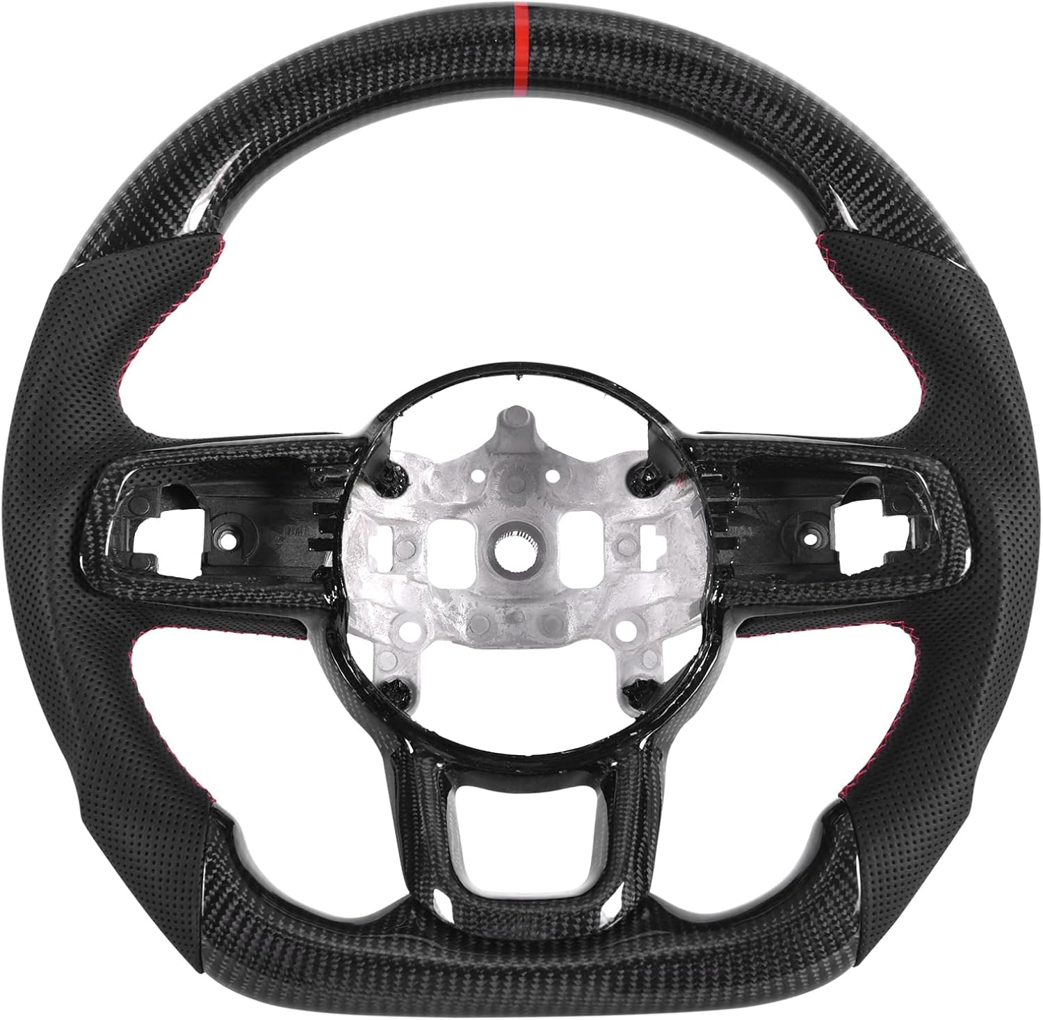 Carbon Fiber Steering Wheel for Jeep Wrangler JL/JLU/JT 2018-2023, D-shaped Flat-bottom Nappa Perforated Leather Grip with Replacement Trim