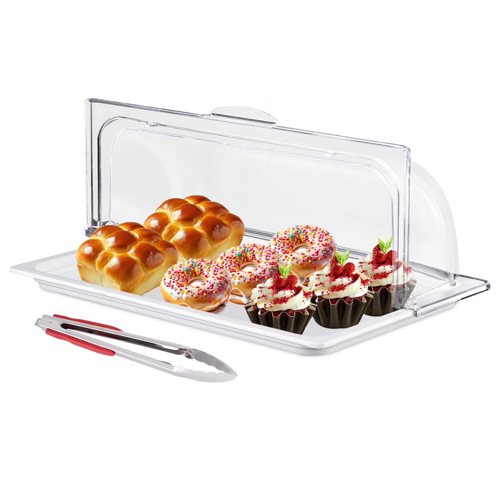 BAOSHISHAN Vetrina per buffet 42 × 28 × 20 cm Vassoio per alimenti con coperchio ribaltabile su un solo lato per l'esposizione degli alimenti