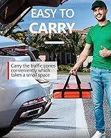 Vista 4 de BATTIFE [Paquete de 2] Conos de seguridad de tráfico plegables de 36 pulgadas, conos naranjas, conos emergentes multiusos con collar reflectante
