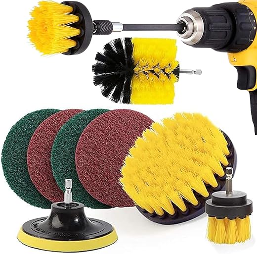 8 Pcs Power Drill Scrubber Brush Kit – All Purpose Cleaning Brushes &amp; Pads for Bathroom, Grout, Kitchen, Tub, Tile, Pool, ...