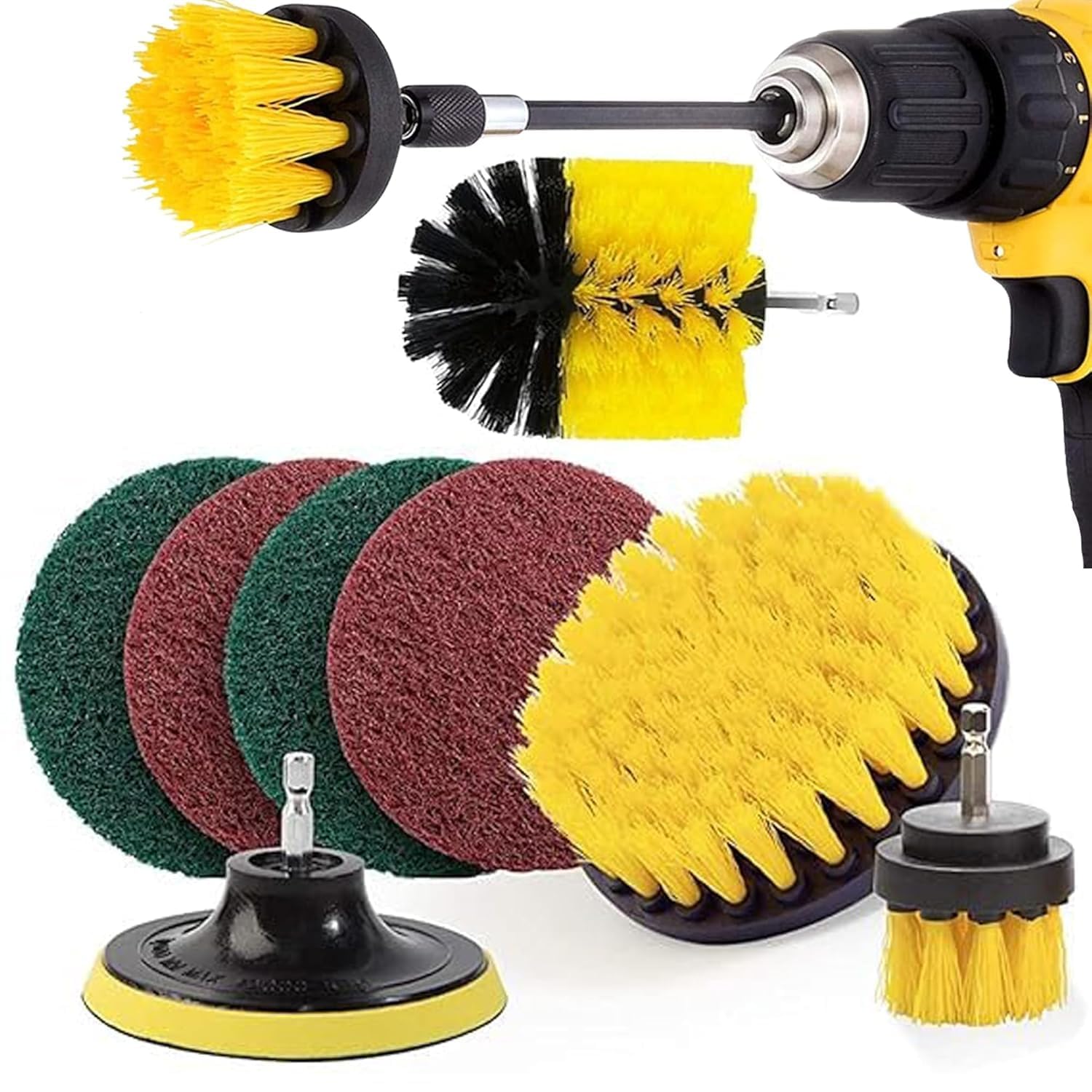 SHOPROAR 8 Pcs Power Drill Scrubber Brush Kit – All Purpose Cleaning Brushes & Pads for Bathroom, Grout, Kitchen, Tub, Tile, Pool, Car, Shower, Floor & Corners – Drill Machine Not Included