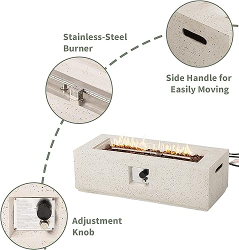 Miniatura 20 de COSIEST Juego de mesa de fuego de propano para exteriores de 2 piezas con mesa de tanque, mesa rectangular de terrazo de 42 pulgadas