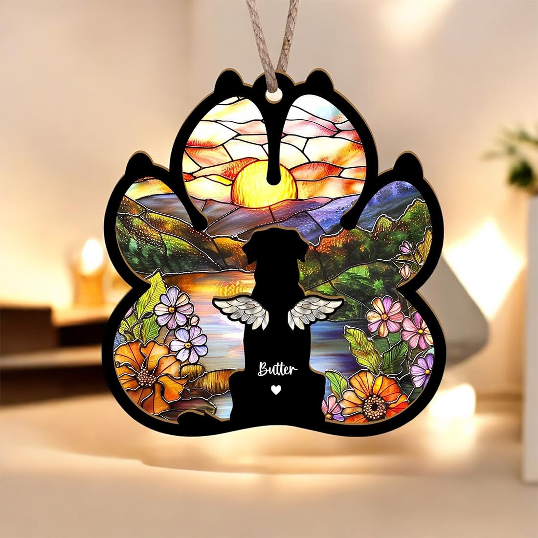 LOGGOL Personalized Dog Paw Memorial Suncatcher, Pet Loss Sympathy Gift, Dog Remembrance Keepsake