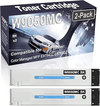 2-Pack Black Compatible High Yield W9050 W9050MC Printer Toner Cartridge use for HP Color Managed MFP E87640Z E87650Z E87660 Printers