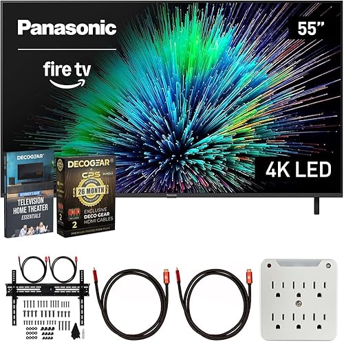 Panasonic TV-55W70BP Serie W70 LED 4K Ultra HD Smart Fire TV de 55 pulgadas Bundle con 2 cables HDMI 2.0, soporte de pared para TV, adaptador de
