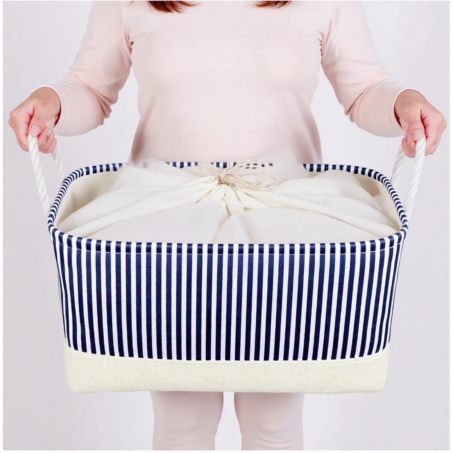 Mangata Washable Collapsible Thickened Canvas Fabric Storage Box with Handles (XLarge, Blue Stripe) โ image 1