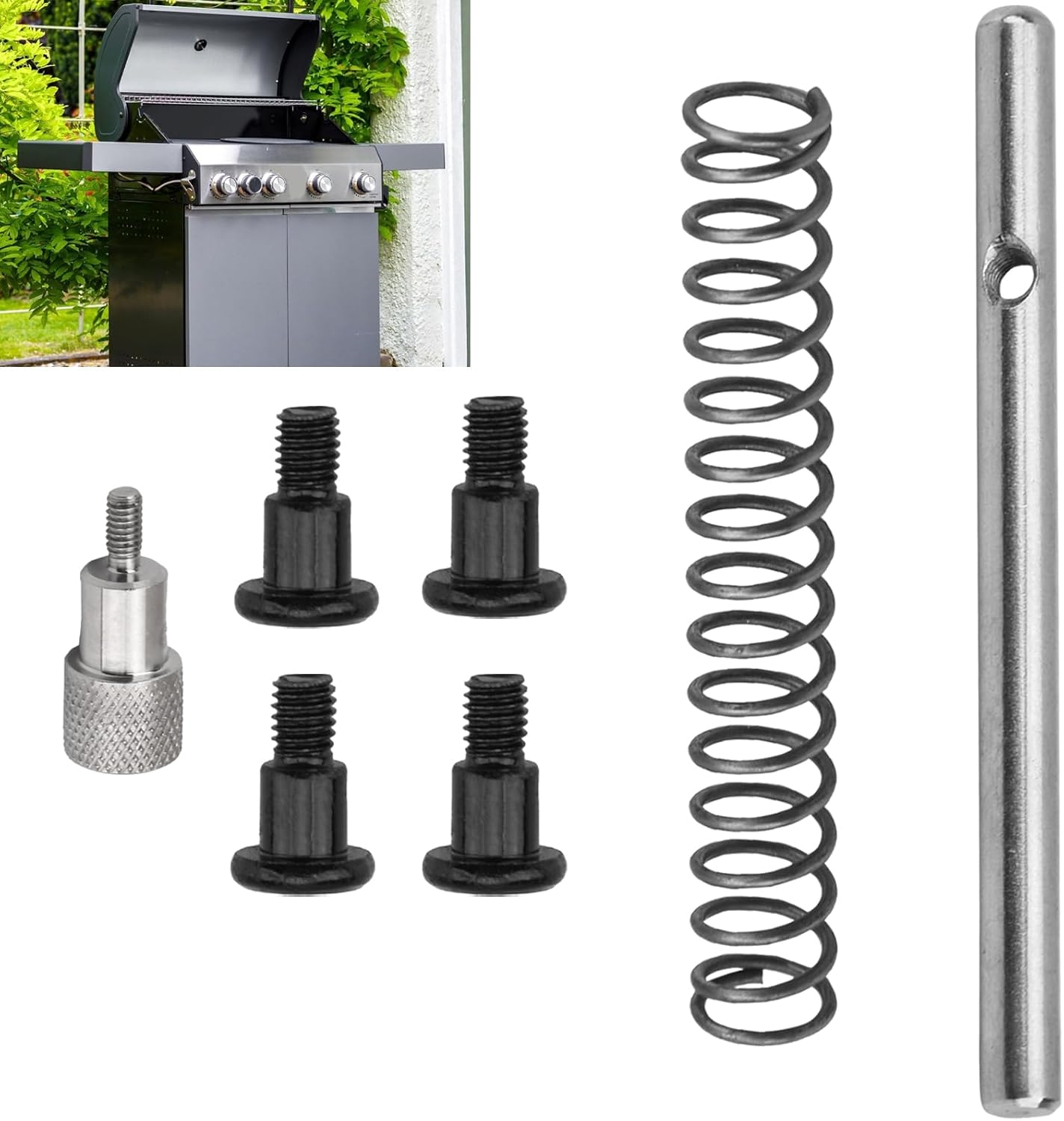 Locking Pin and Spring Kit with 4 Pcs Griddle Short M6 Step Bolt for Blackstone Griddles with Flexfold Legs 2020, 2277, 2344, 2350, Gas Griddles with Side Shelves 2295, 2307, 2309, 2310