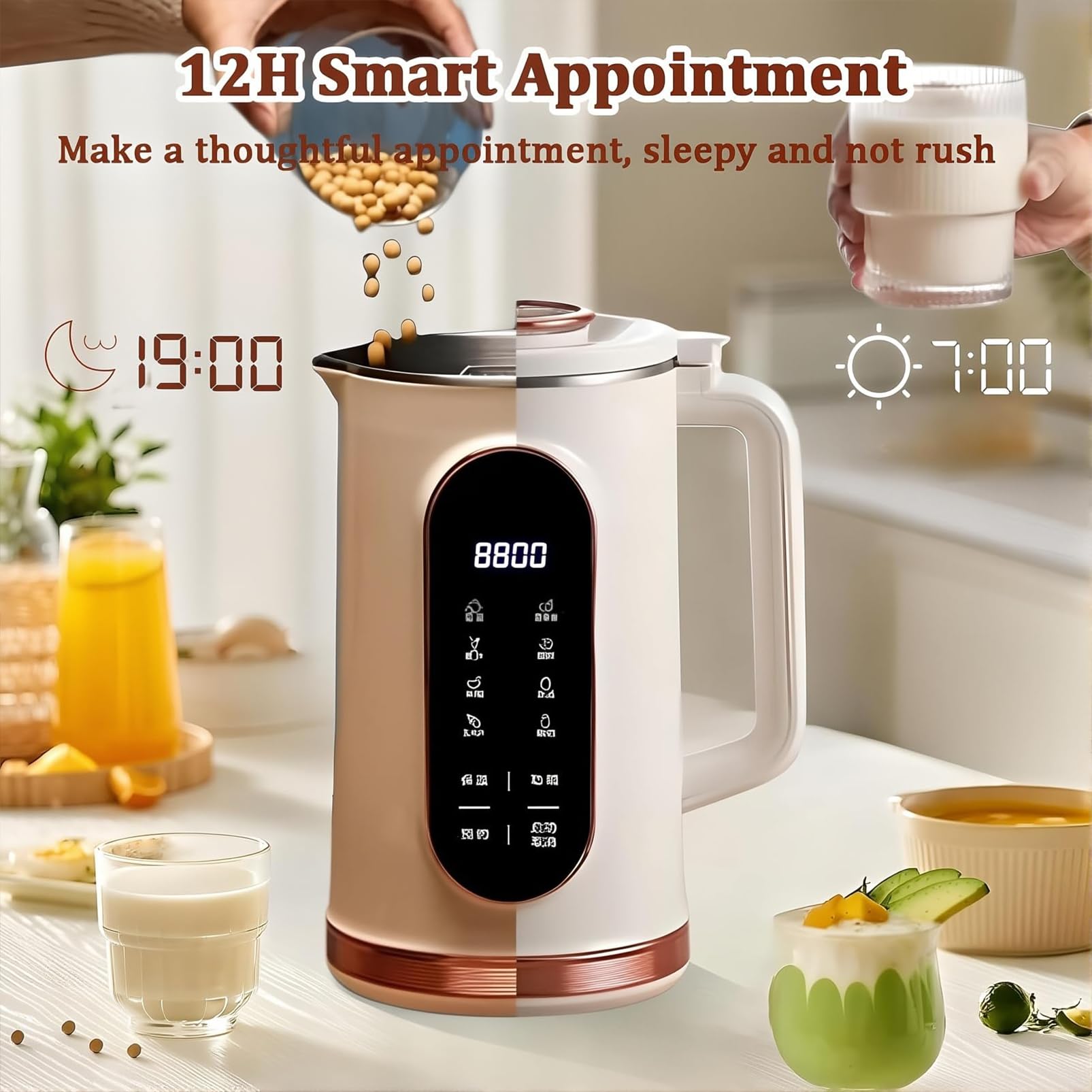 Ekspres do mleka orzechowego, 1000 ml, 8 w 1, maszyna do mleka sojowego z wyświetlaczem LED, opóźnienie startu, utrzymuje ciepło i funkcja automatycznego czyszczenia do użytku domowego