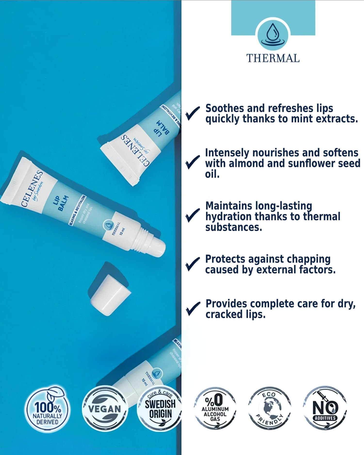 Celenes by Sweden Refreshing Thermal Lip Balm with Menthol, 10ml (Pack of 2)- Intense Hydration, Cooling Relief - Image 2
