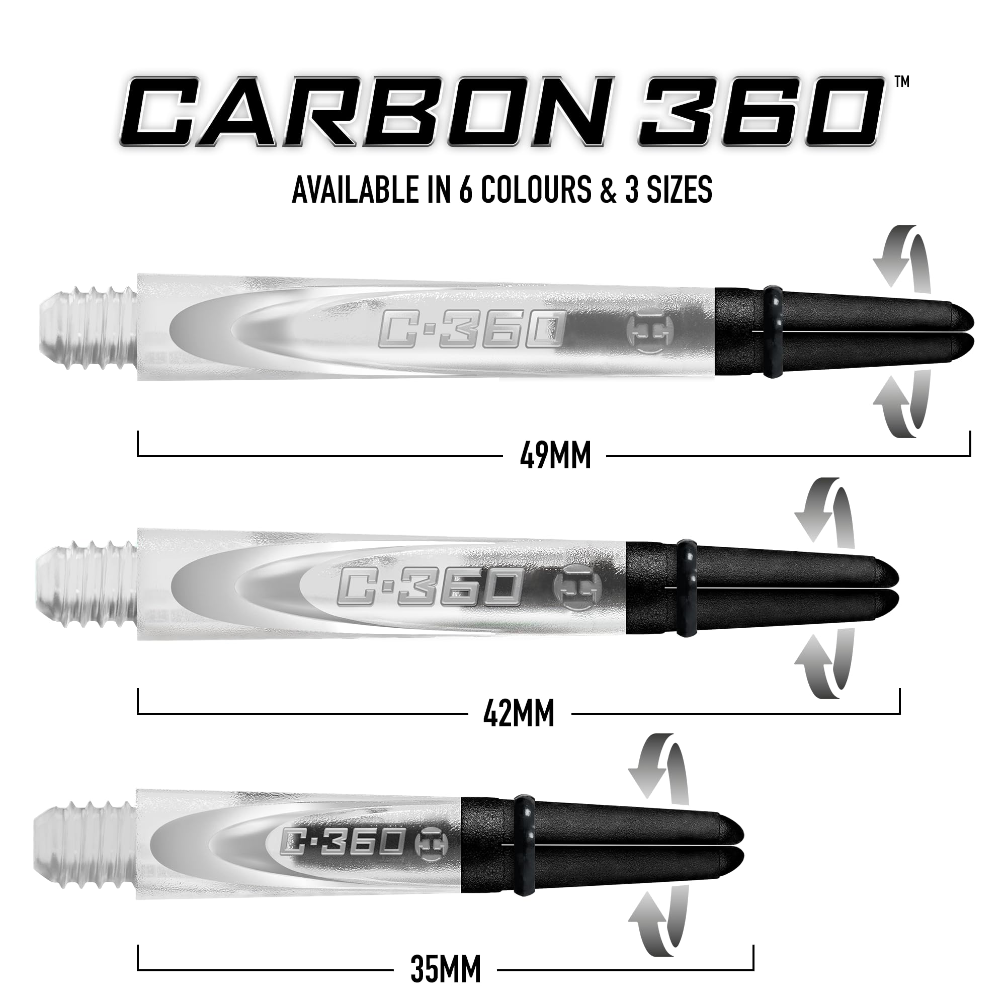 Harrows Carbon 360 przezroczyste wałki, zwiększony przepływ aerodynamiczny, wałki do rzutek, 3 wałki w opakowaniu, 3 opakowania w zestawie (łącznie 9 wałków)