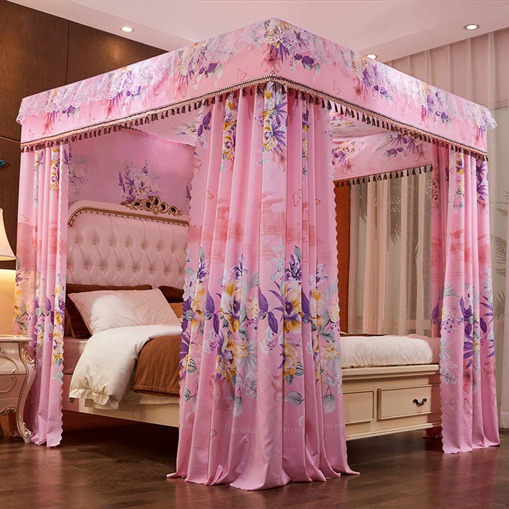 Princess 4 Corner Post Bed Canopy with Cute Mosquito Net Ideal for Girls Adults and Kids Perfect Curtain Net for Twin/Full/Queen/King Size Beds