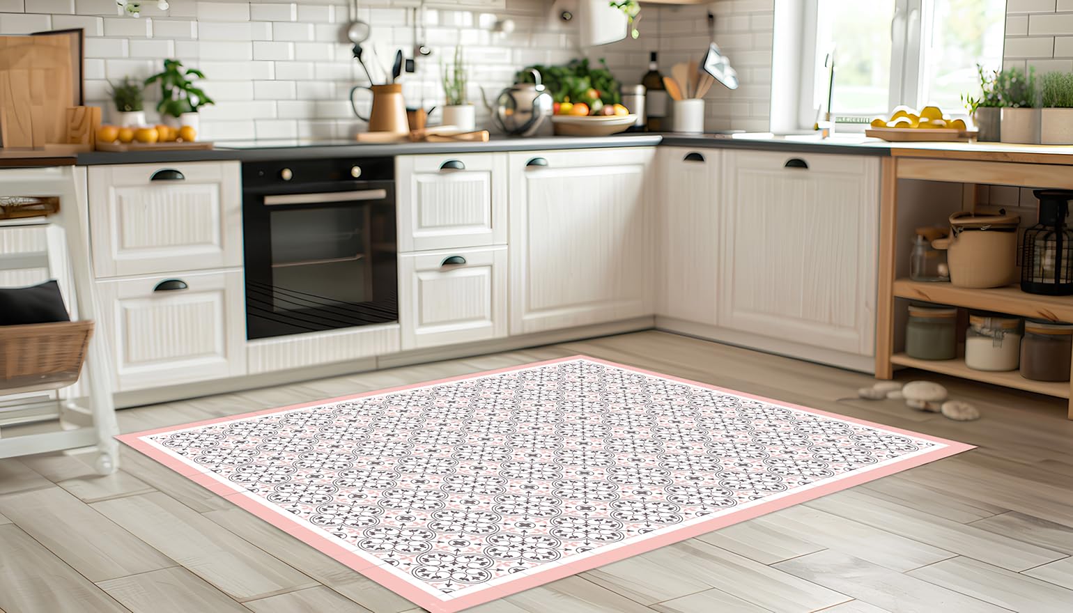 DobleUve Estudio Tapis Vinyle Capri | Rose | 120x120 | Tapis Cuisine PVC | Tapis de Salle à Manger Imperméable | Tapis Salon | Tapis Antidérapant Antifongique en PVC pour Enfants