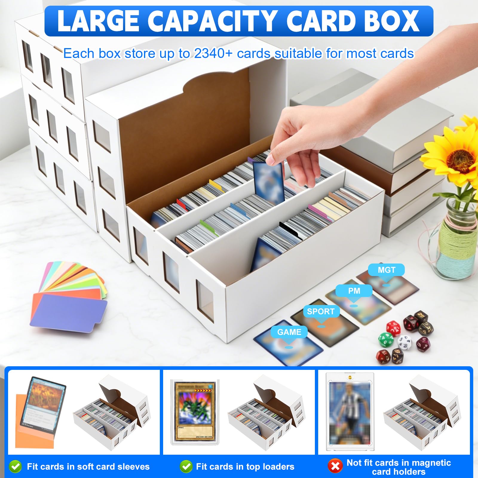 Lot de 8 boîtes de rangement pour cartes à collectionner, plus de 18 800 boîtes de rangement avec 48 intercalaires blancs pour cartes de sport et de basket-ball