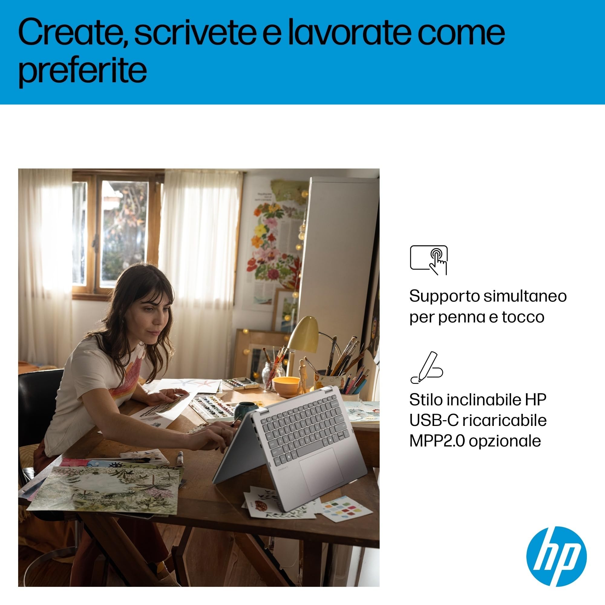 HP OmniBook 5 Flip 14-fp0004sl, Notebook, (Processore Intel Core 3 100U, 8GB RAM, 512GB SSD, Windows 11), Lavoro d'ufficio avanzato, Multitasking, Convertibile, Tastiera Italiana QWERTY, Argento