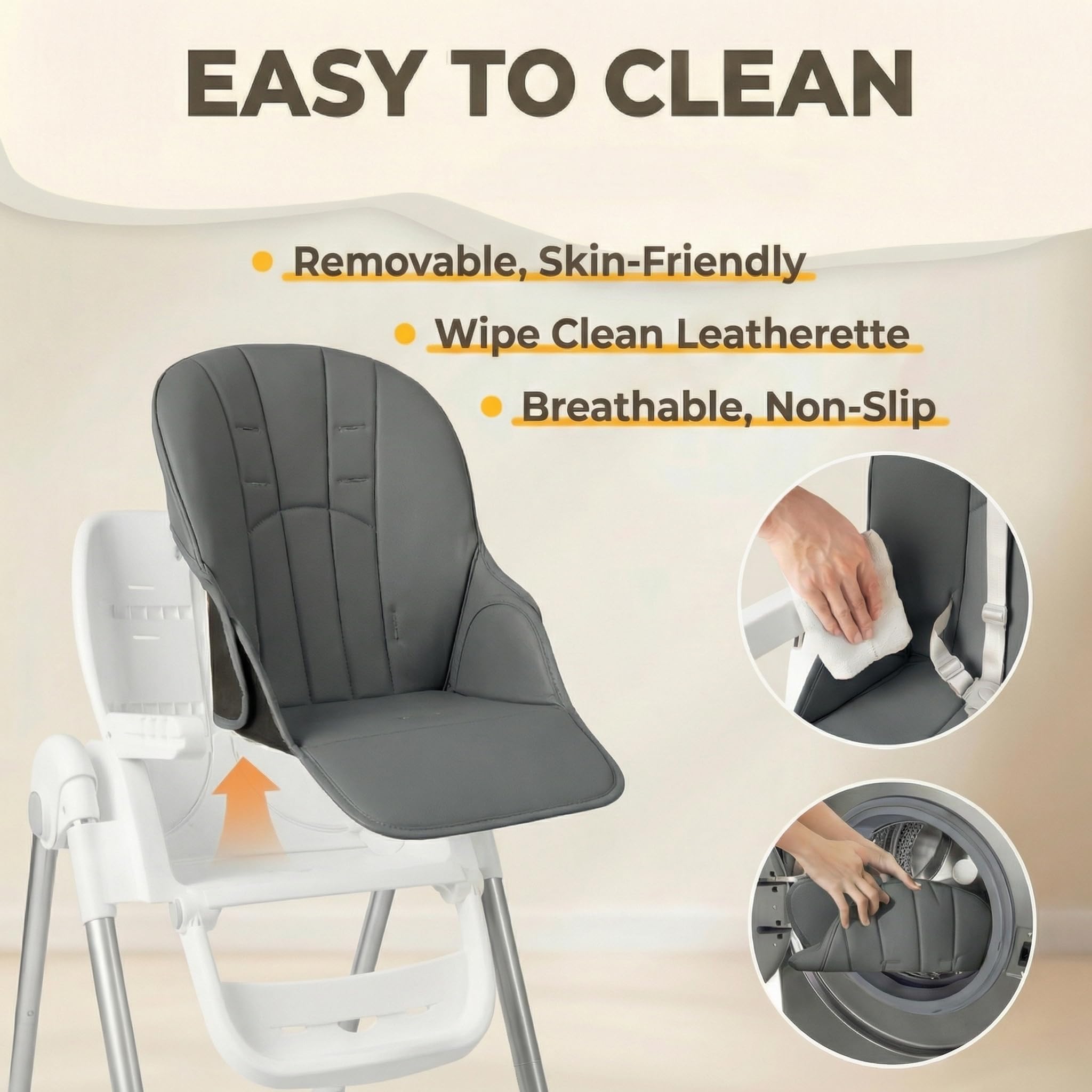 Trona para bebé, trona con cinturón de seguridad de 5 puntos, altura regulable, respaldo ajustable en 4 posiciones, trona combinada, reposapiés ajustable, mesa ajustable, plegable, gris