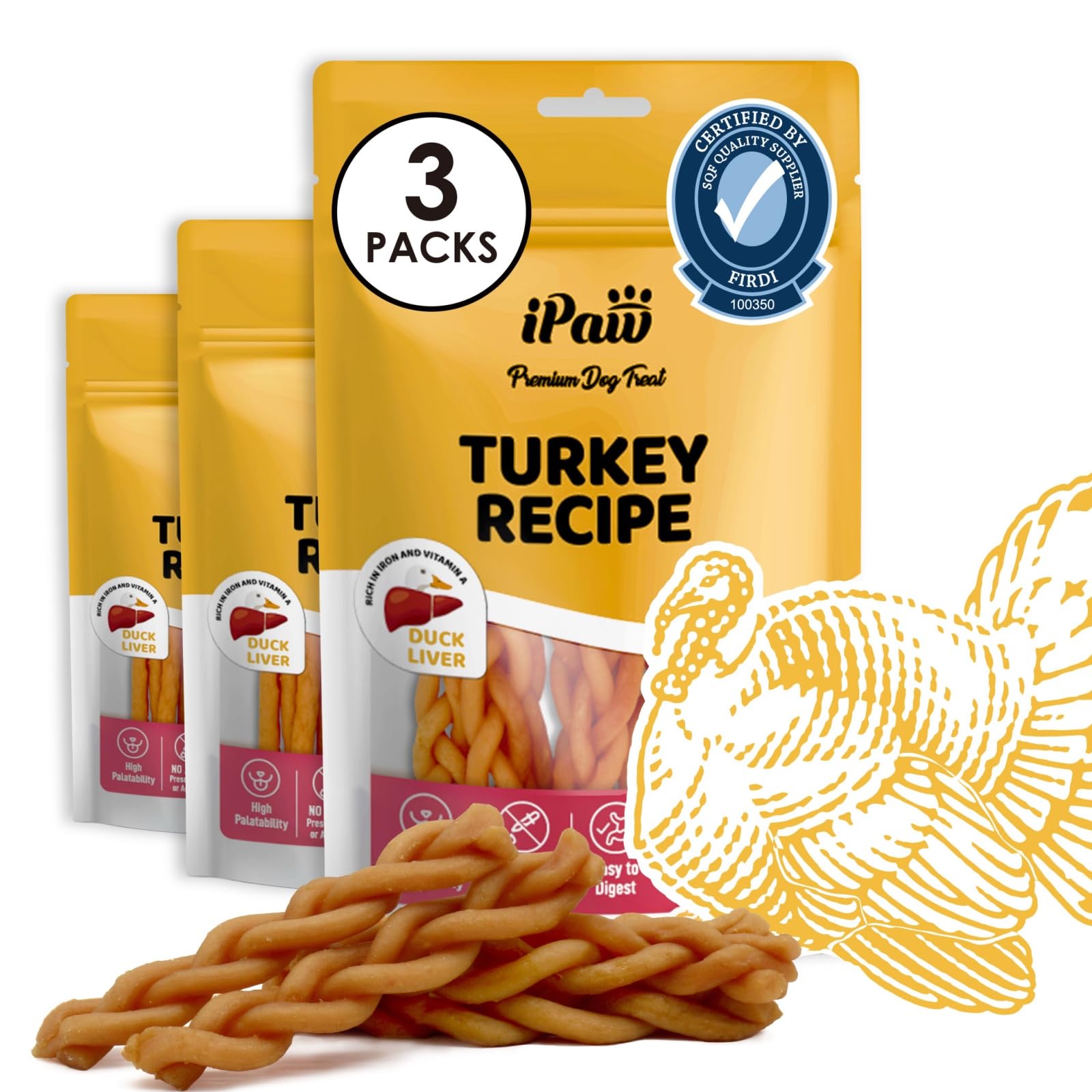 iPaw Turkey Dog Treats, SQF-Certified Production Process Dog Chew