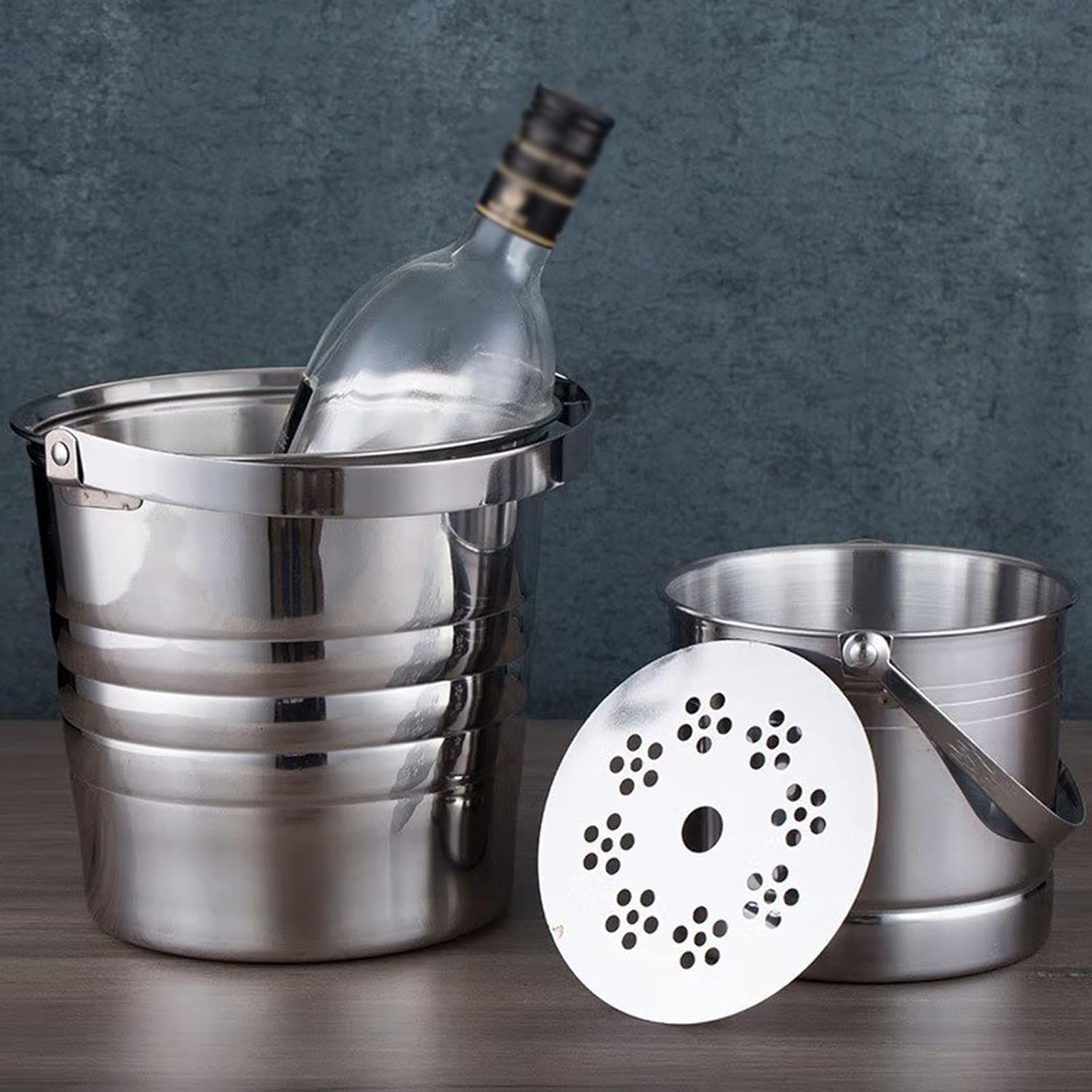 Cubitera Botella Vino Contenedor de Hielo de Gran Capacidad Cubierta de Hielo de Acero Inoxidable con Aislamiento con bañera de Bebidas portátiles y cómodas