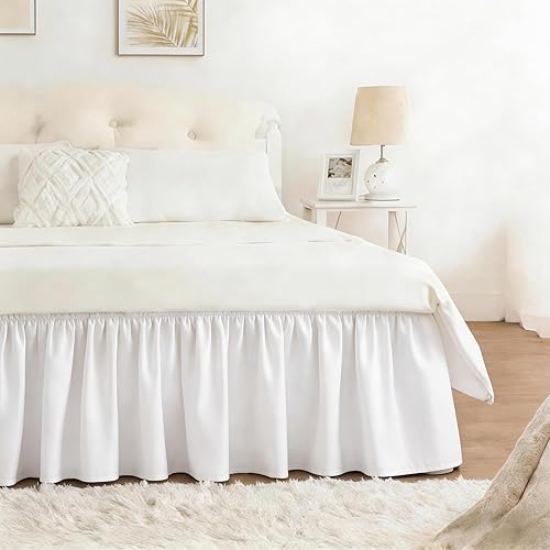 Vista 41 de Falda de cama RIMELA tamaño Queen color verde bebé con caída de 15 pulgadas, falda elástica envolvente, volante que protege contra el polvo