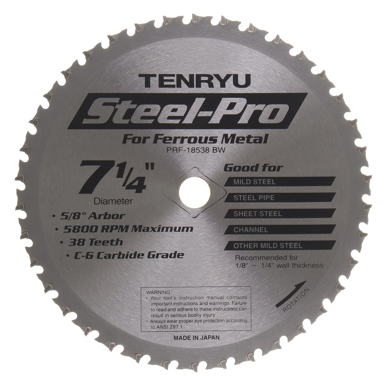 Tenryu PRF-18538BW 7-1/4" Carbide Tipped Saw Blade (38 Tooth ATB Grind - 5/8"Ko Arbor - 0.079 Kerf)