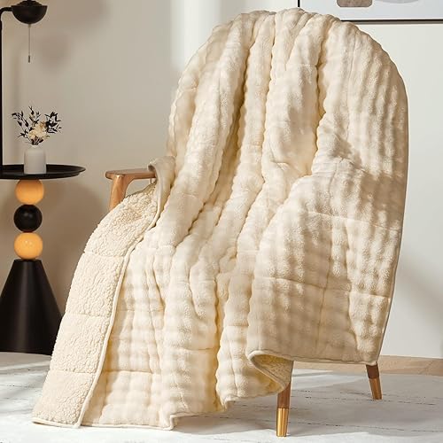 Cottonblue Manta con peso de 15 libras de forro polar de burbujas felpa Sherpa para adultos, se adapta a camas de tamaño individual/matrimonial,