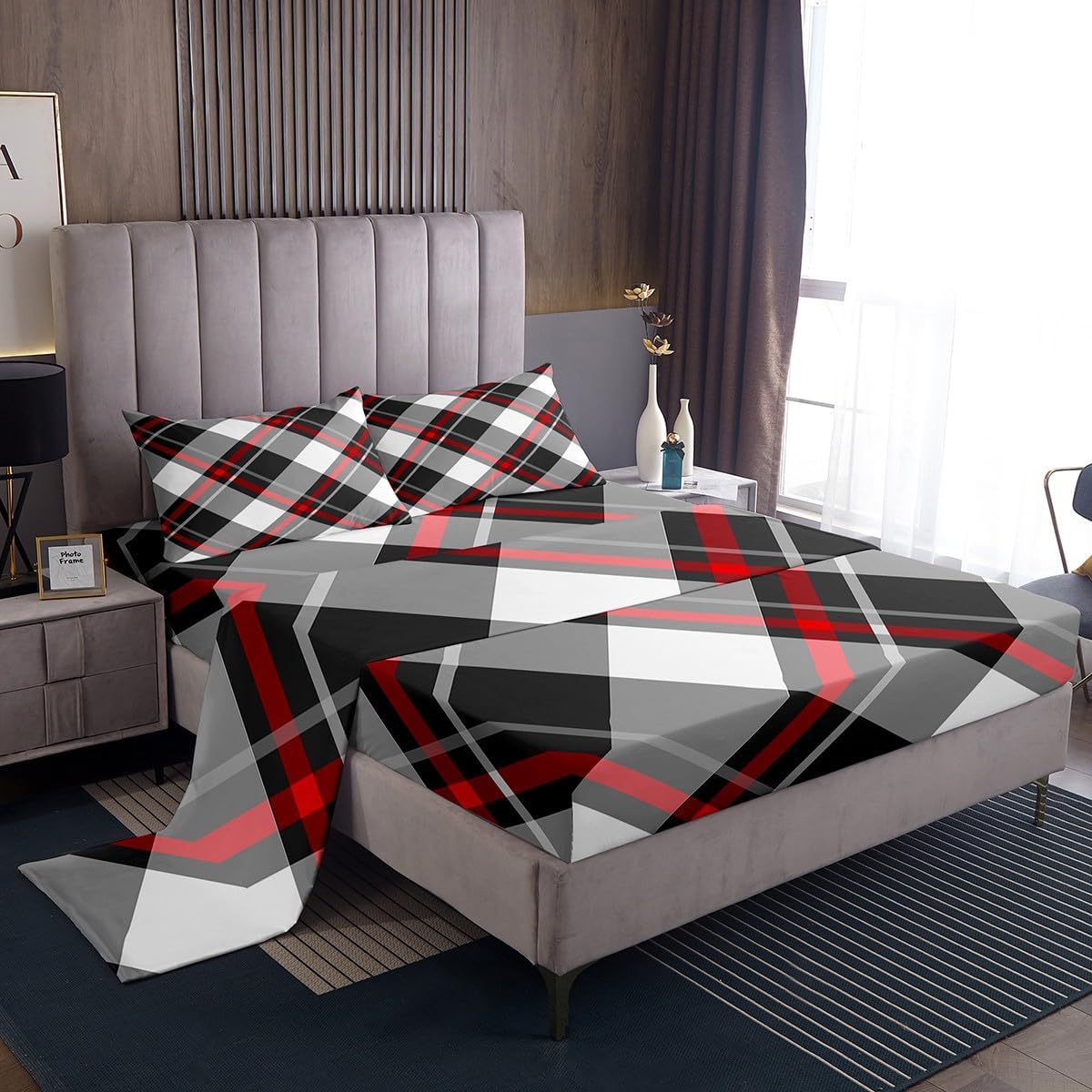 Erosebridal Rainbow Sheet Set, Colorful Abstract Sheets Geometric Pattern with Diamond Polygon Decorative 4 Piece Bed Sheets Set with 2 Pillow Cases, Queen Size, Pink Blue Magenta