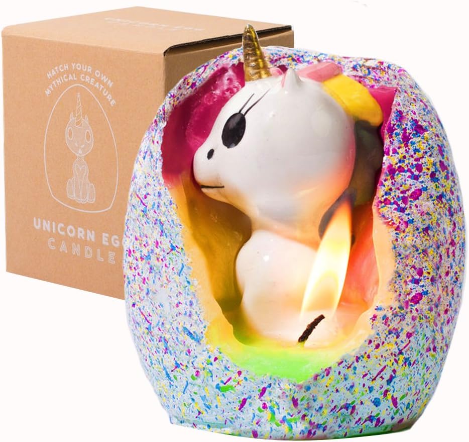 RainBowBow Unicorn Candle Hatching Egg, Home Decor, White Elephant Gift & Party Supply