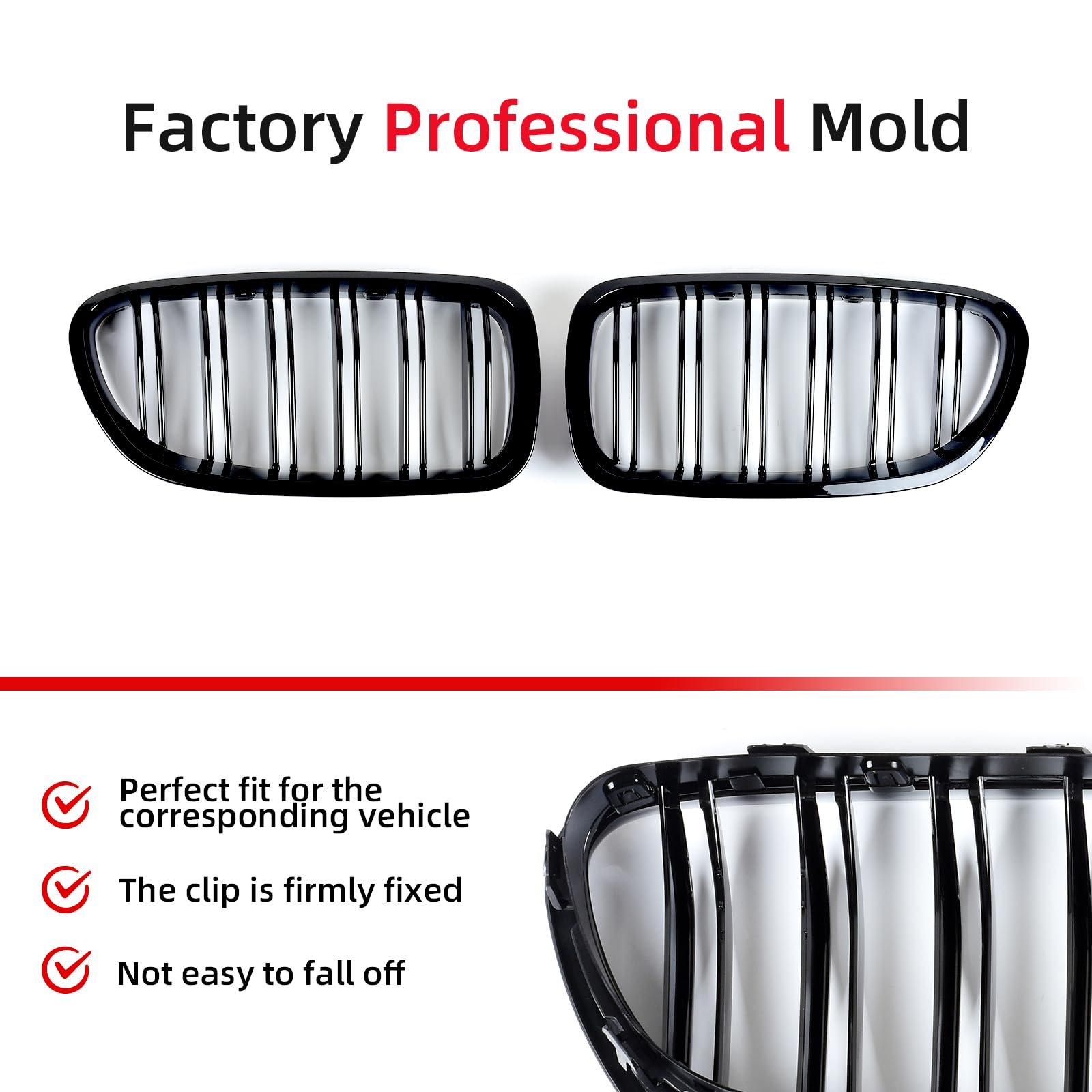 AggAuto Rejilla radiador negro brillante para BMW Serie 5 F10/F11 2010-2016 | 6 barras dobles riñones delanteros, material ABS resistente, instalación sencilla, compatible F10 F11