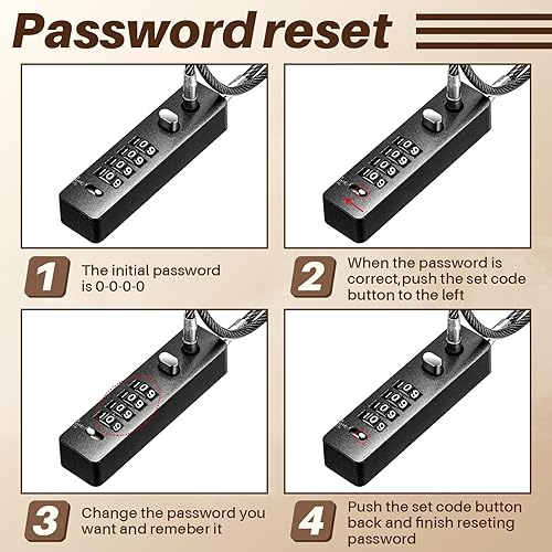 Miniatura 5 de Hicarer 4 cerraduras de cable de 23-35 pulgadas de longitud con combinación de 4 dígitos de bloqueo de seguridad reiniciable para bicicletas,
