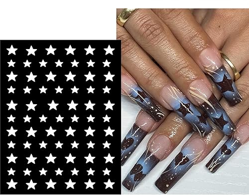 Miniatura 2 de JERCLITY 6 hojas de plantillas de aerógrafo, calcomanías de uñas para arte de uñas, autoadhesivas, estrellas, mariposa, punta francesa, corazón,