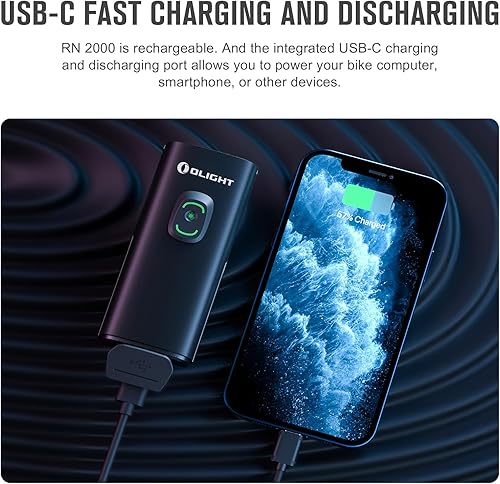 Miniatura 6 de OLIGHT RN 2000 Luz LED recargable para bicicleta, 2000 lúmenes y 557 pies de tiro máximo faro impermeable para bicicleta con focos y haces de