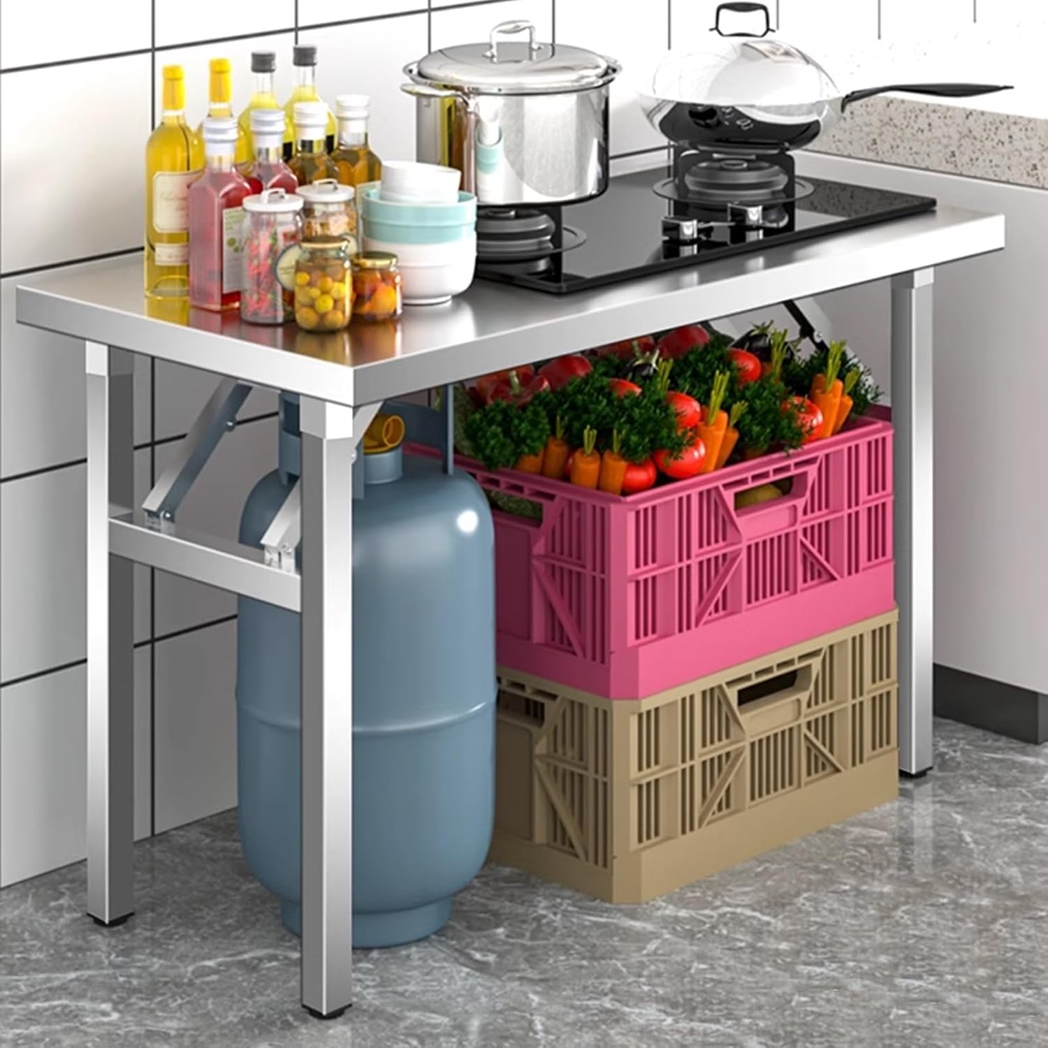 Mesa de trabajo plegable de acero inoxidable, mesa de preparación de cocina multifuncional para restaurante, garaje, almacén, escritorio duradero para exteriores, 120 x 70 x 75 cm / 47.2x27.6x29.5in