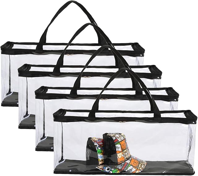 Fasmov 4 Pack Hat Storage Bag, Extra large Cap Bag Transparent Moving Totes with Zipper Closure Reusable Backpack Carrying Handles, each Holds 20 Hats (total 80 hats)