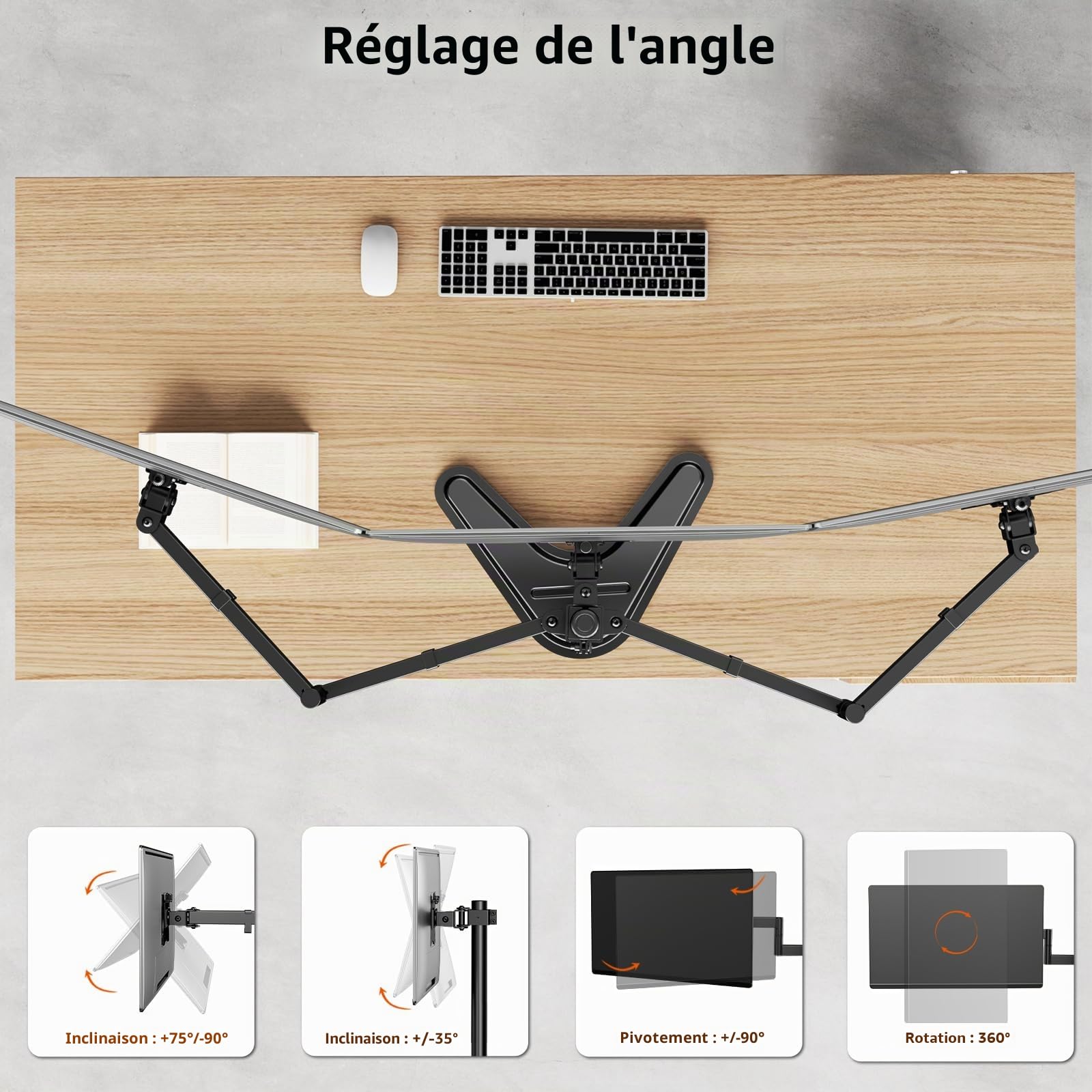 Support Triple Écran Putorsen jusqu’à 27 Pouces - Pied Bureau Lourd et Réglable pour 3 Moniteurs avec Base et Gestion de Câbles, 10 kg par Bras, Noir