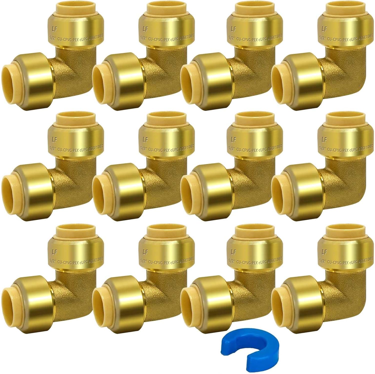 TTFLEX 1/2-inch 90-Degree Elbow Push to Connect Plumbing Fitting with 1 Disconnect Clip, Connect to PEX,Copper,CPVC,Pipe -12 PACK