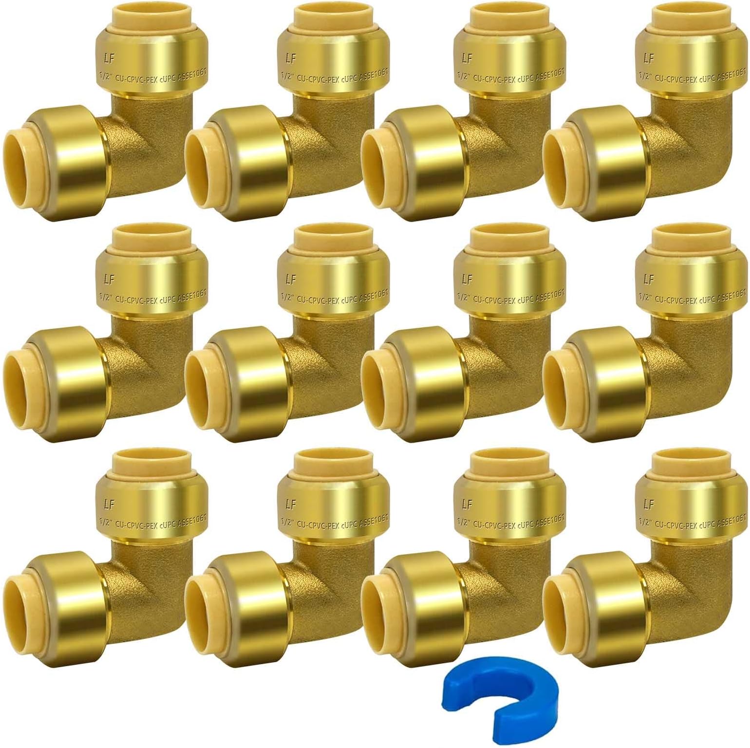 TT FLEX1/2-inch 90-Degree Elbow Push to Connect Plumbing Fitting with 1 Disconnect Clip, Connect to PEX,Copper,CPVC,Pipe -12 PACK