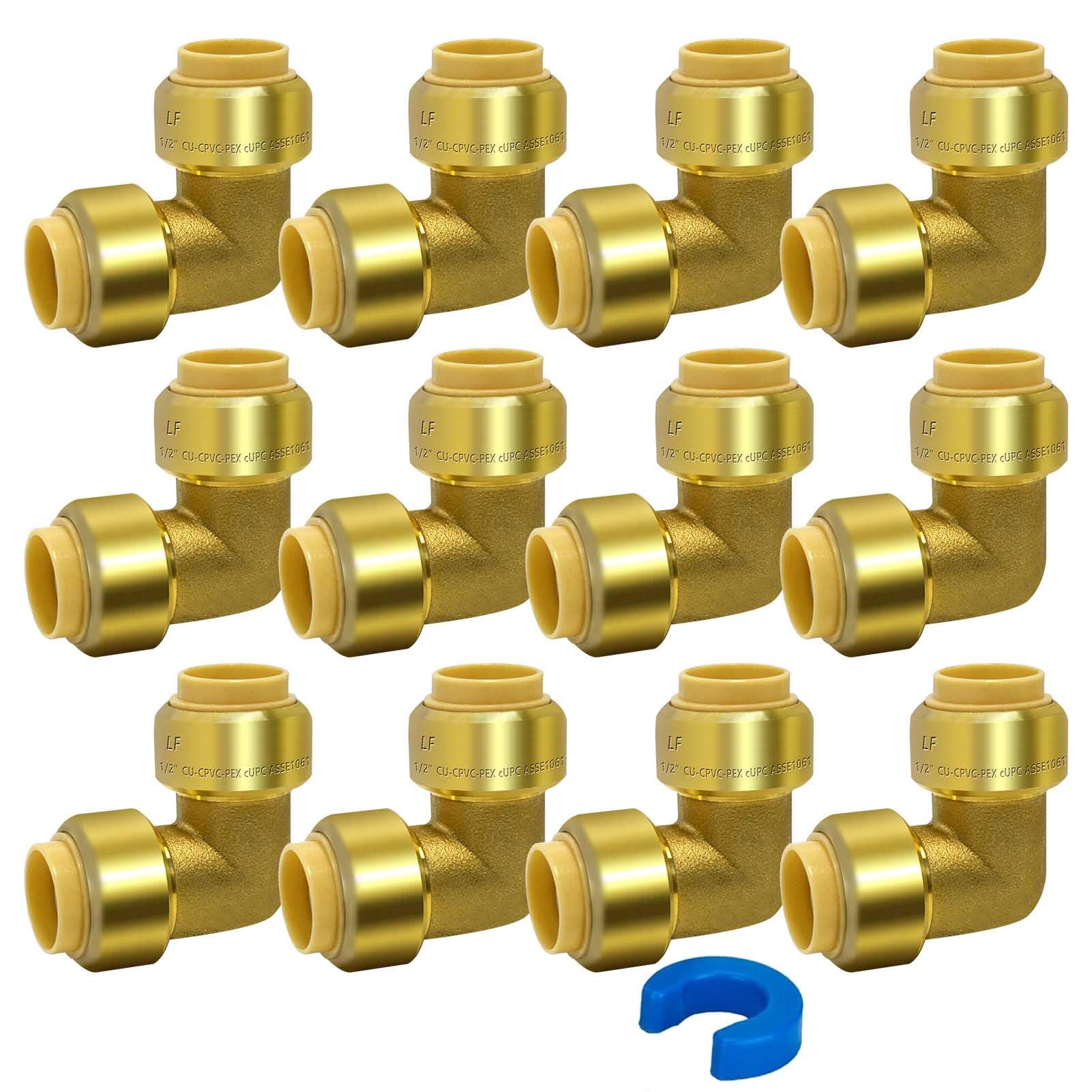 TT FLEX1/2-inch 90-Degree Elbow Push to Connect Plumbing Fitting with 1 Disconnect Clip, Connect to PEX,Copper,CPVC,Pipe -12 PACK
