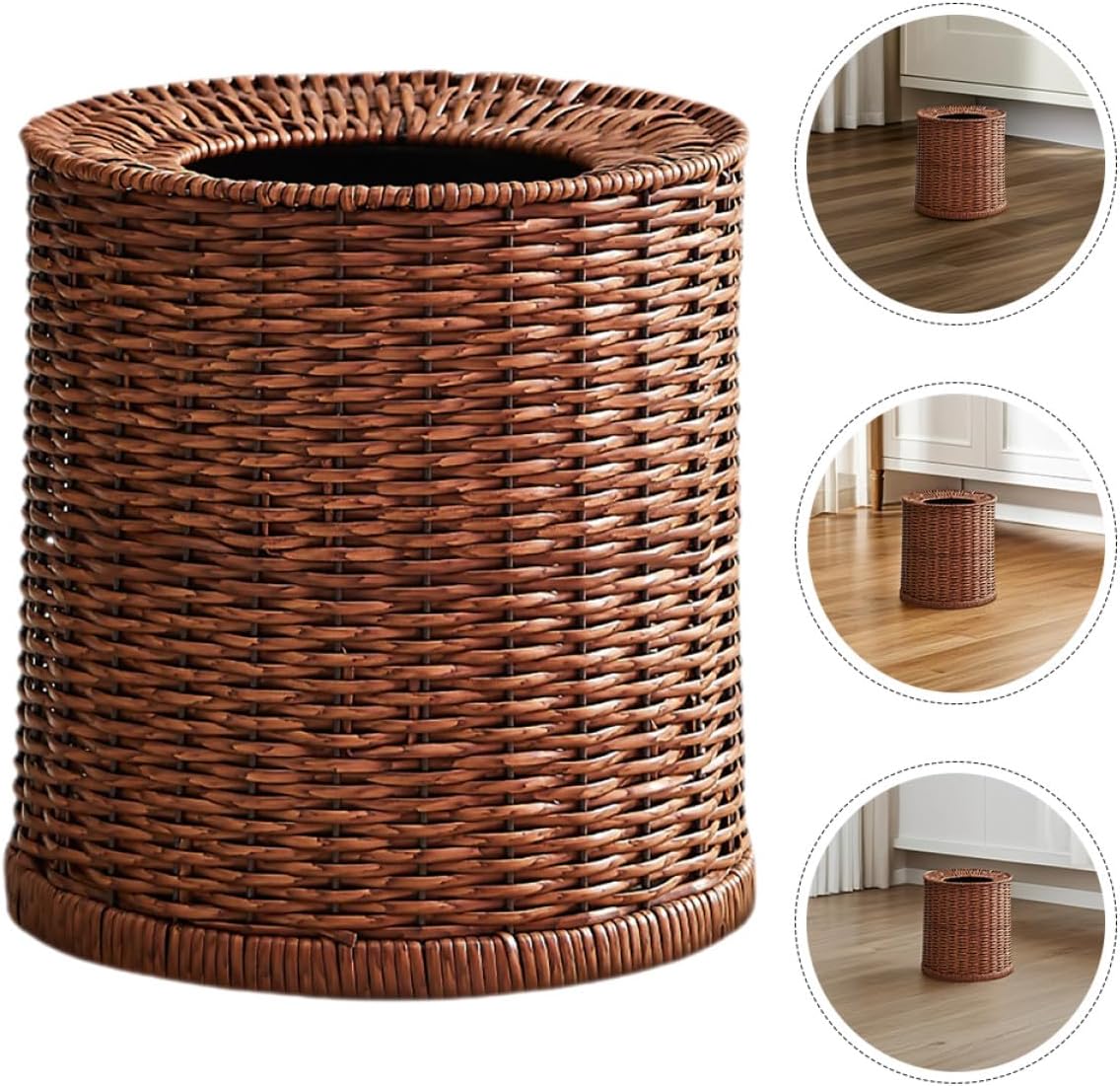 大容量ラタン編みゴミ箱 蓋なしデザインで簡単廃棄 取り外し可能プラスチック内箱付き リビング 寝室 浴室対応多用途スペース節約